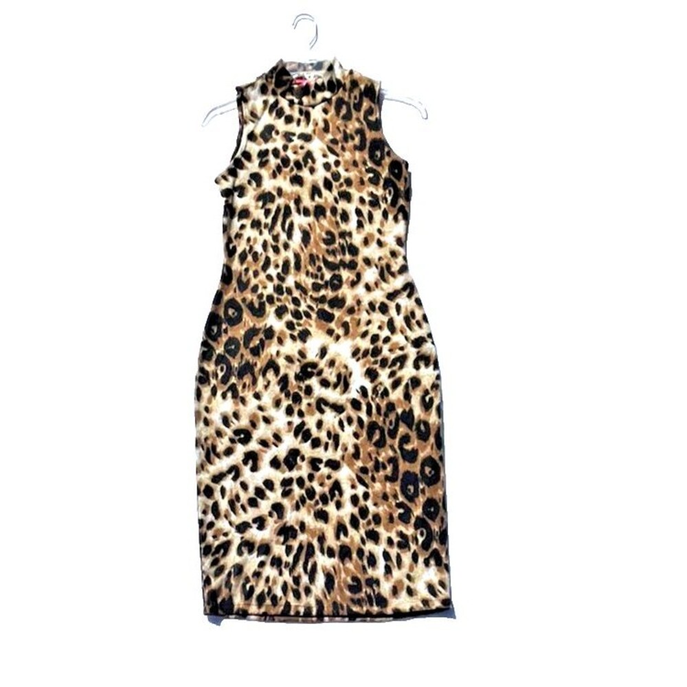 Body Central Leopard Animal Print Body Con Sleeveless Mock Neck Women's Dress